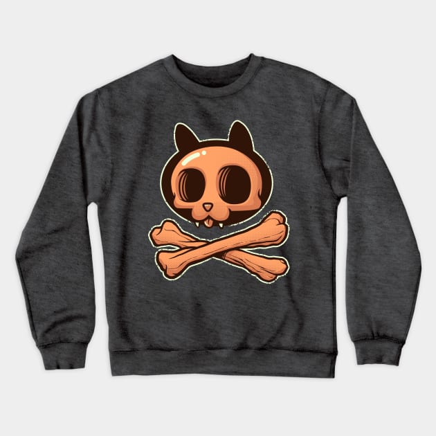 Cute Orange Cartoon Cat Skull & Bones Adorkable Kitten Crewneck Sweatshirt by kgullholmen
